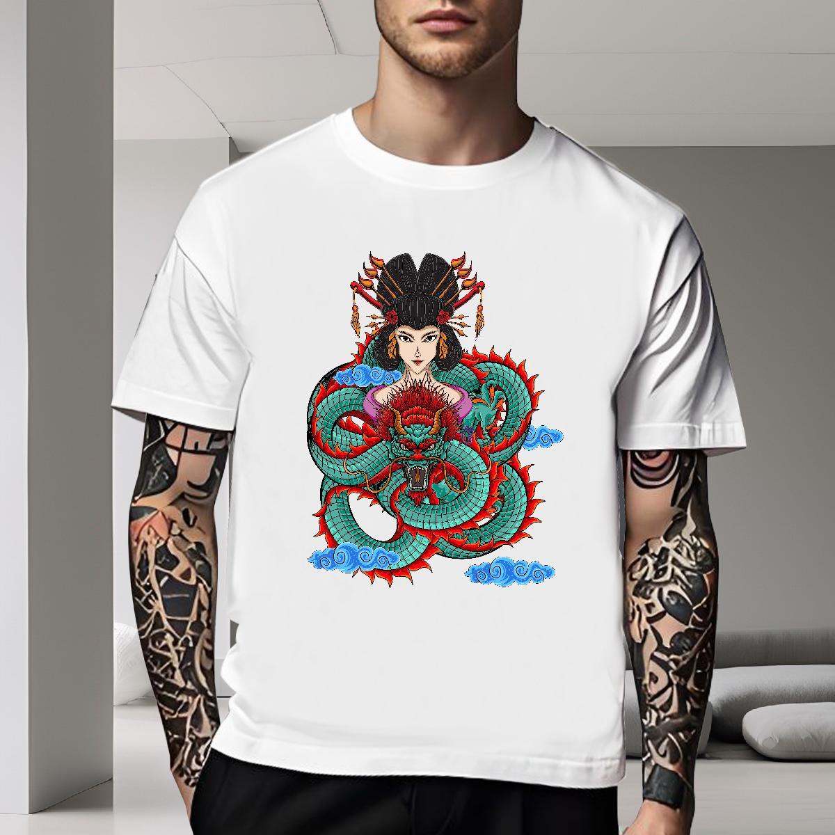 Brand Man T Shirts 230g Cotton dragon Casual Beach Plus Size Cartoon Round Neck Short Sleeve Men Tees Designer Fashion Wear