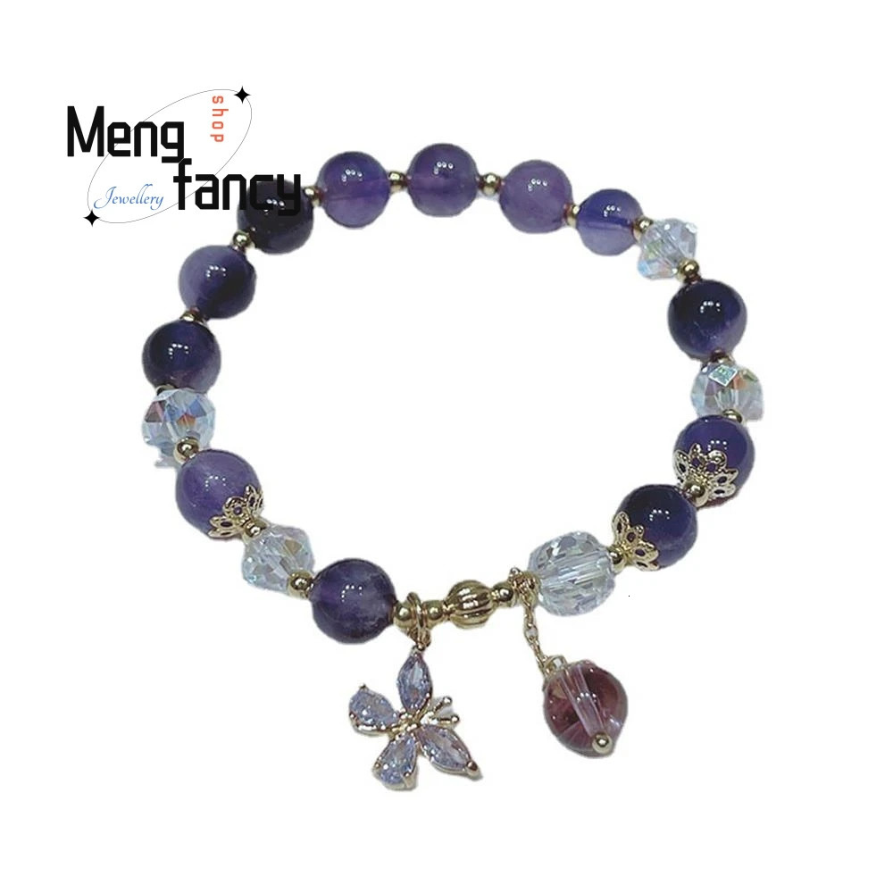 Natural Amethyst Bracelet Female Temperament Butterfly String Fashion Students Girlfriends Hand Exquisite Fashion Jewelry 240925
