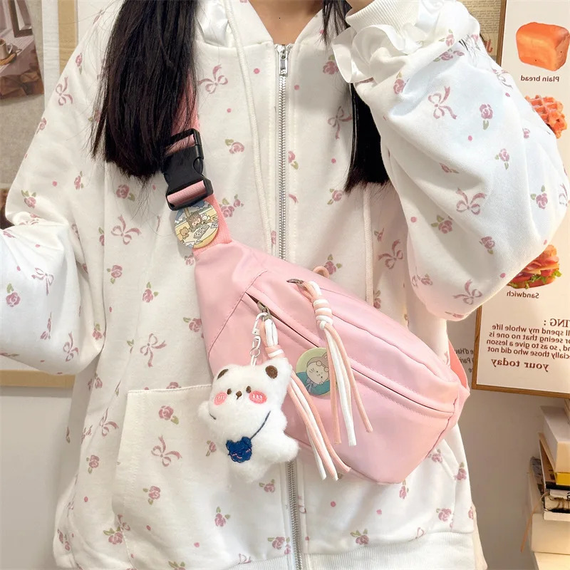 Fashionable green pink cute Kawaii womens fan-shaped bag outdoor leisure sports waist bag multifunctional waterproof luggage 241008