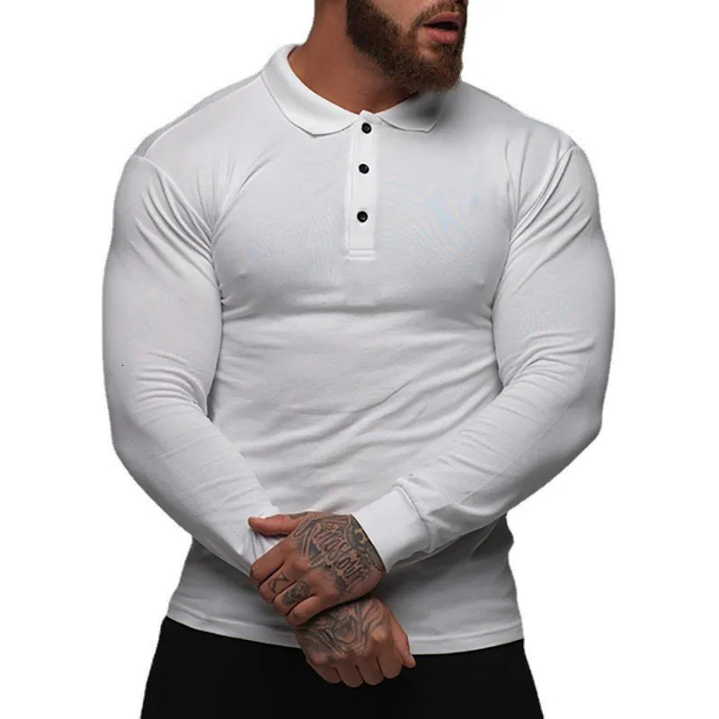 Fashion Autumn Sports Polo Shirt Mens Stretch Cotton Gym Clothing Spring Casual Long Sleeve Polos Male Breathable T Shirt 241010