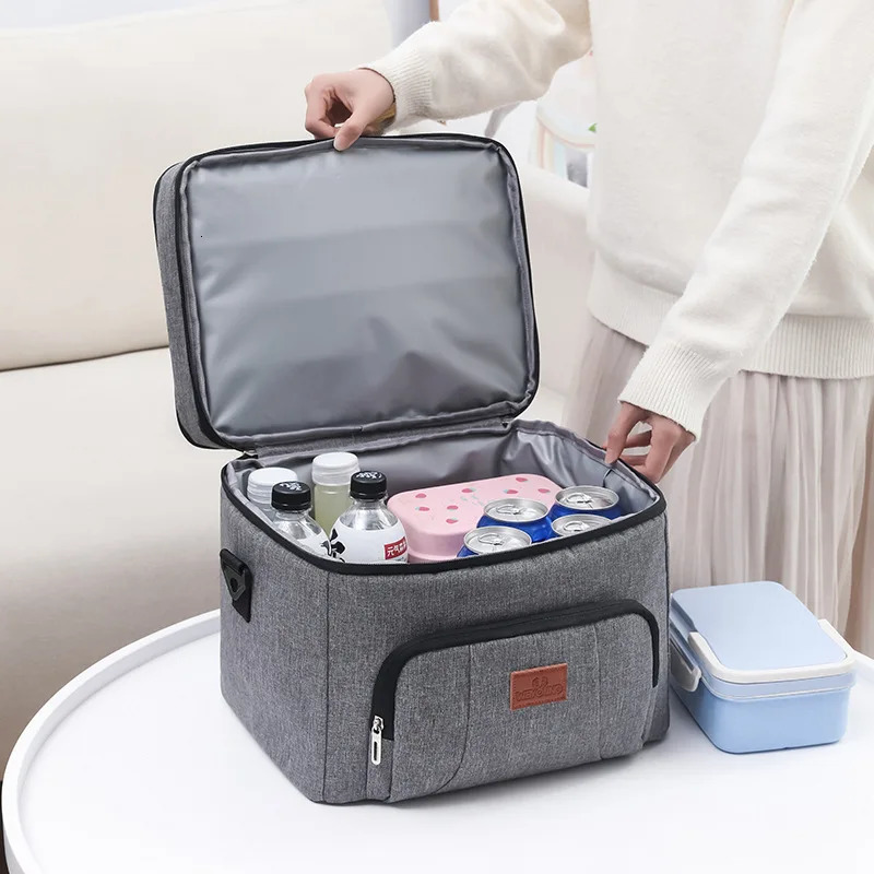 Large Capacity Double Layer Insulation Bento Lunch Bag Portable Picnic Cooler Ice Pack Waterproof Food Thermal Lunchbox Bags 240925