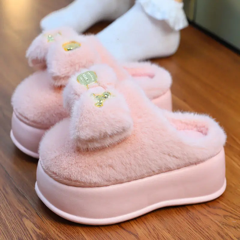 Pink fur Clog slider womens short and chubby slider shoes thick plush anti slip home slider womens bedroom shoe platform fluffy slider 241007