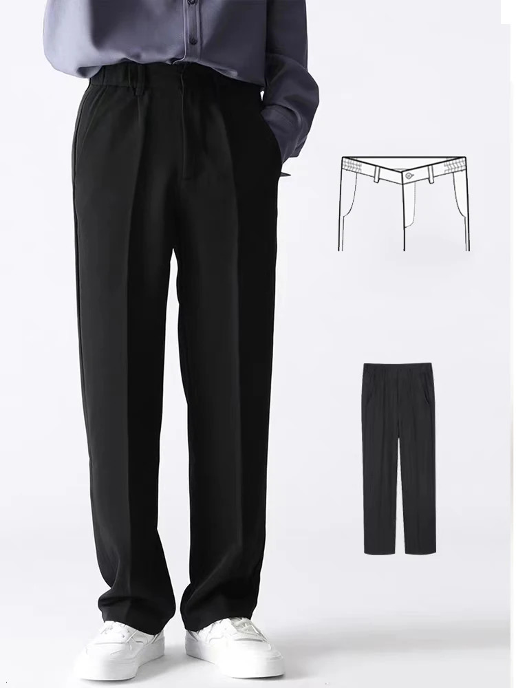Spring Autumn Casual Pants Men Korean Fashion Stretched Polyester Loose Draped Slacks Straight Trousers Male Semi-Wide Suit Pant 240926
