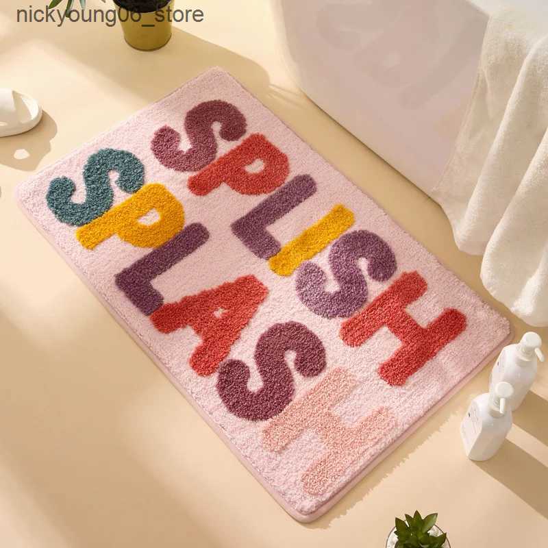Non-Slip Bath Mats Cute Pink Bath Mat Non Slip Soft Fluffy and Absorbent Microfiber Colourful Bathroom MatFloor Rug Splish Splash Funny Bath Rugs L240