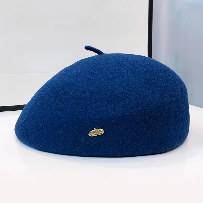 Wool beret French artist style warm winter beanie hat soft retro plain weave beret solid color womens elegant comfortable hat 241007