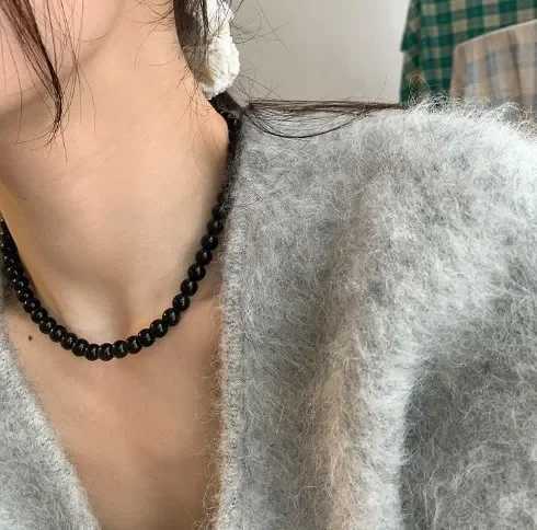 Vintage 4/6/8mm Beads Choker Necklace Black Pearls Necklace Pearl Choker Necklaces Jewelry Gift Women Unique Clavicle ChainX241009