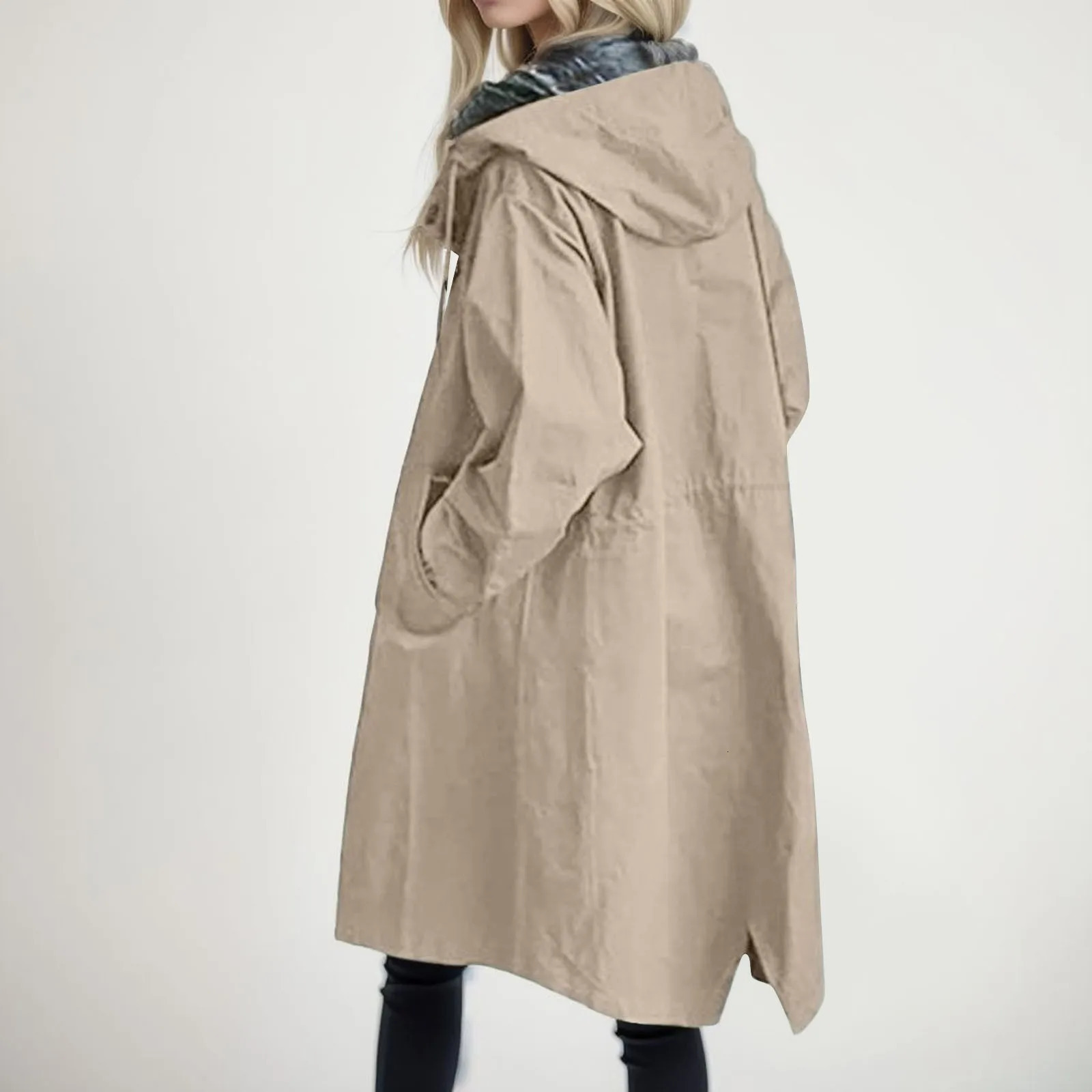 Womens Fashion Trench Coat Spring and Autumn Leisure Hoodie Medium Long Coat Loose Windproof Coat Korean Fashion Large 240927