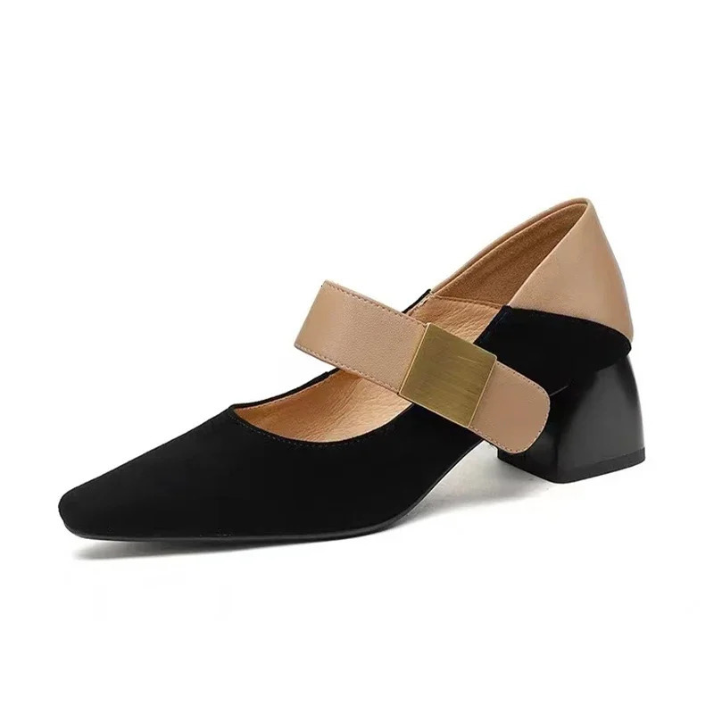 pump heel fashionable suede Mary shoes trend dress party light short and chubby womens shoes Mujer 241007
