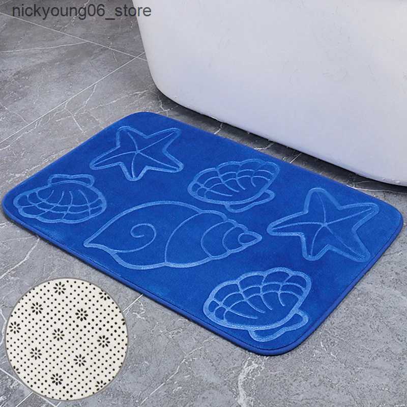 Non-Slip Bath Mats Soft Absorbent Kitchen MatNon-Slip Shell Starfish Conch Print Bath MatToilet MatThicken Shower Mat for Shower Bathtub Slip L240910