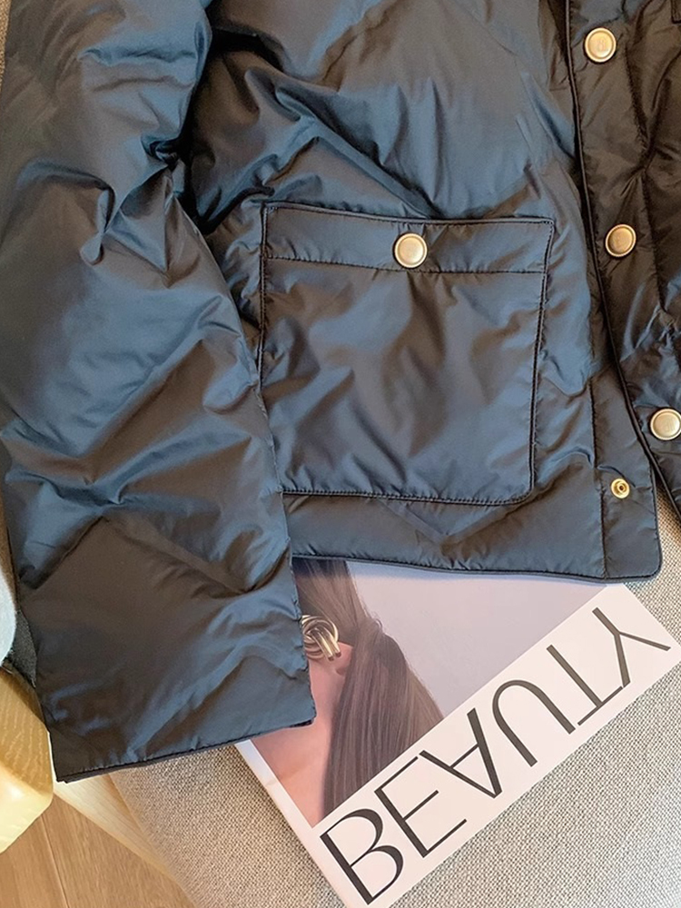 Women Black Gothic Parka Warm Cotton Jacket Haruku Vintage Duck Padded Jackets Outerwear 90S 2000S Clothes Winter 2024