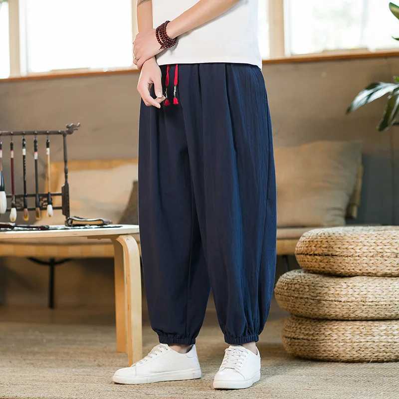 New mens harem pants loose Chinese style pure cotton solid color sports pants for runners high-quality casual Trousers pantalones hombre W241009