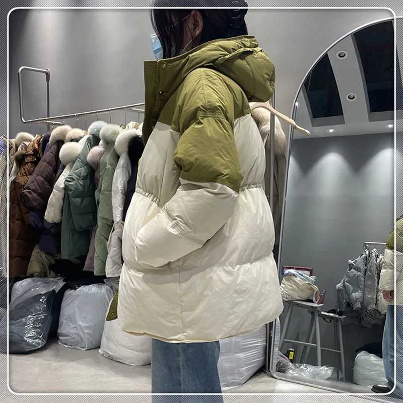 Men's Down Parkas High street Hooded 90% white duck down jacket Puffer Parkas women 2024 winter contrasting Puffer jacket warm Y241009QZT9