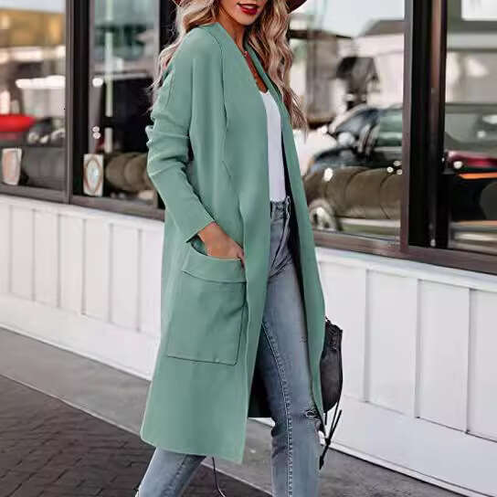 2024 autumn and winter womens new casual long style solid color warm coat jacket