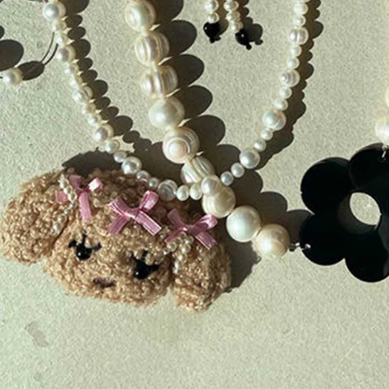 Kawaii Jewelry Bowknot Dogs Necklaces Pearl Charms Choker Korean Fashion Pendant Necklaces Women Punk Accessories VintageX241009