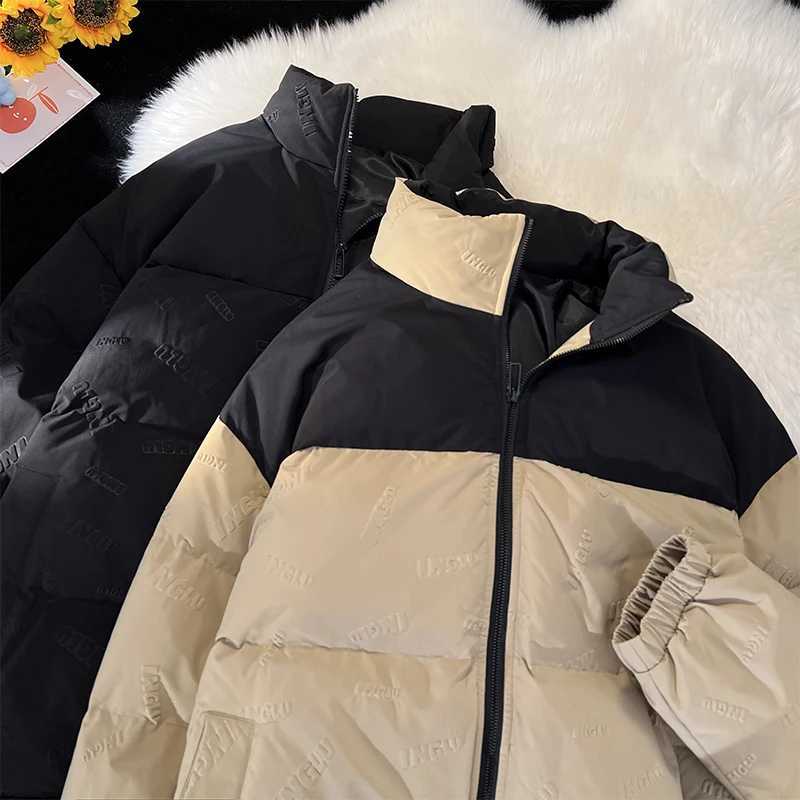 Men's Down Parkas Strtwear Trend Warm Bubble Coat Mens Winter Outdoor Coat Contrast Zippered Jacket Casual Warm Puffer Jacket for Men Y241009AFW9