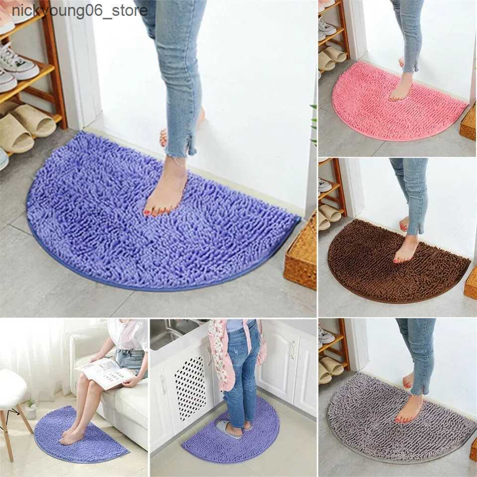Non-Slip Bath Mats Bath Bathroom Half Round Rug Carpet Floor Mat Chenille Fashion Semicircular Shaggy 40*60cm Absorbent Anti-Skid L240910