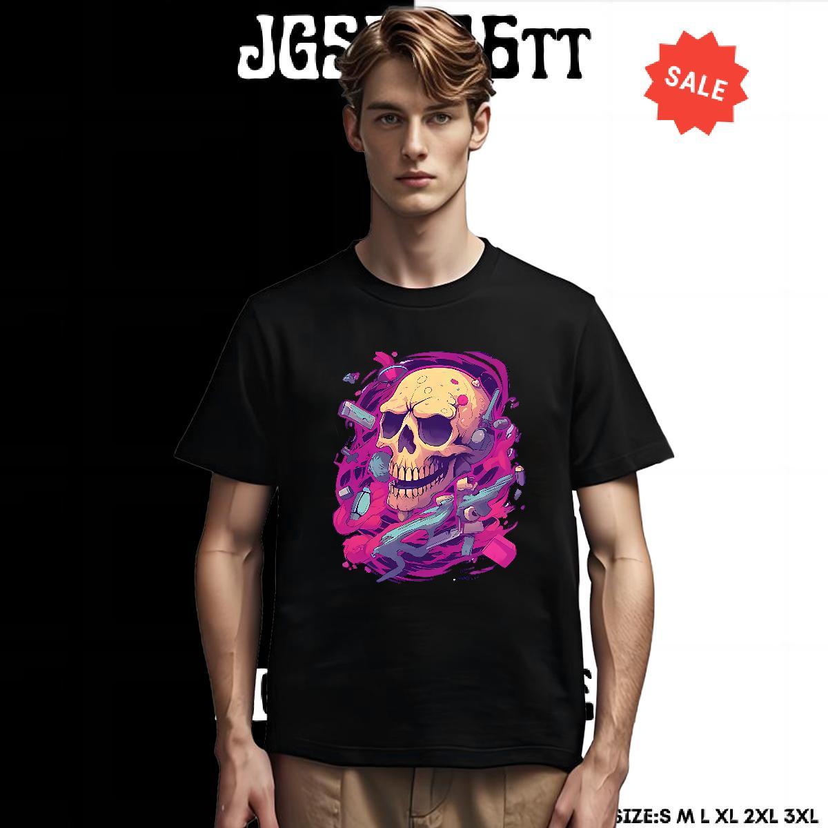 Loose T-Shirts for Men 100% Cotton 230g skull Summer Casual Floral Print Short Sleeve Soft Men Tshirts Free Shipping Tees Shirts