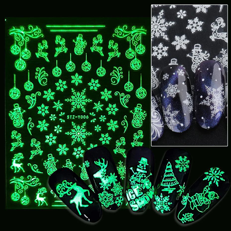 Luminous Christmas Glow 3D Stickers Winter Snowflakes Holiday Year Nail Art Accessories Stickers ZY01-18 241008