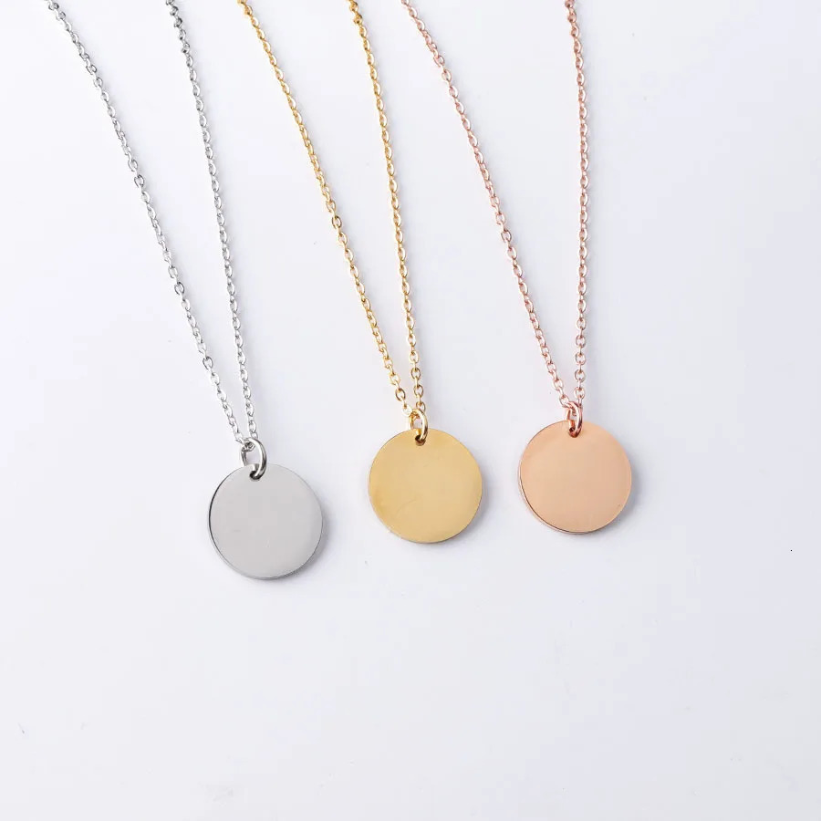 10 pieces of 45-60cm stainless steel mirror polished necklace with PVD galvanized disc pendant necklace 240929