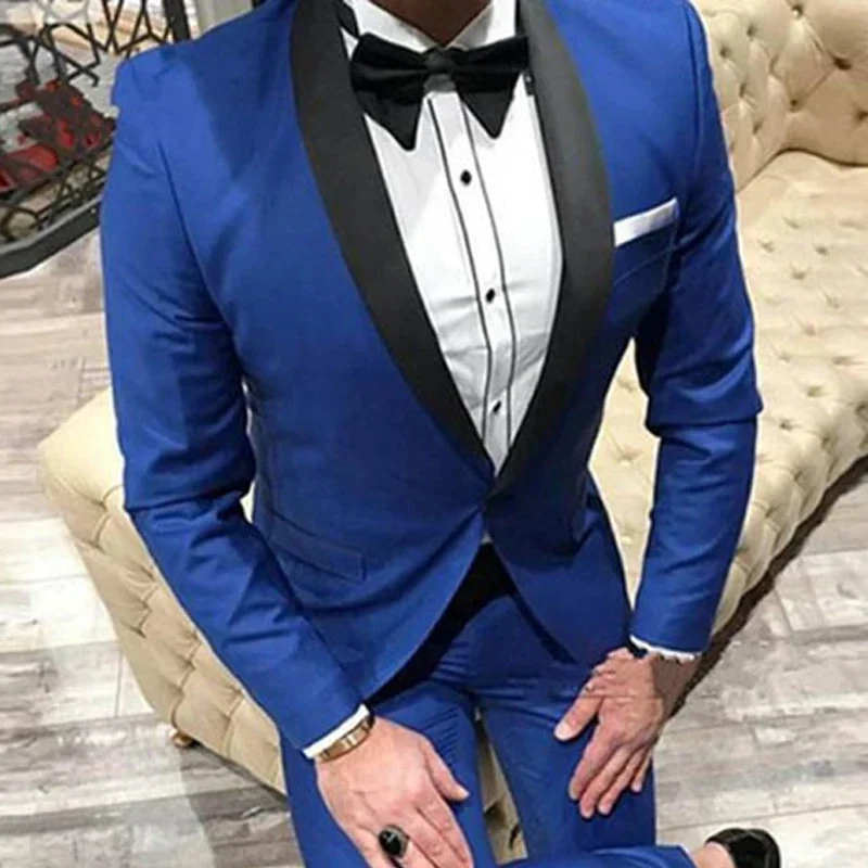 Groom Tuxedos for Wedding Groomsmen Black Shawl Lapel Slim Fit Formal Business Men Suits Male Fashion Dinner Jacket 2024