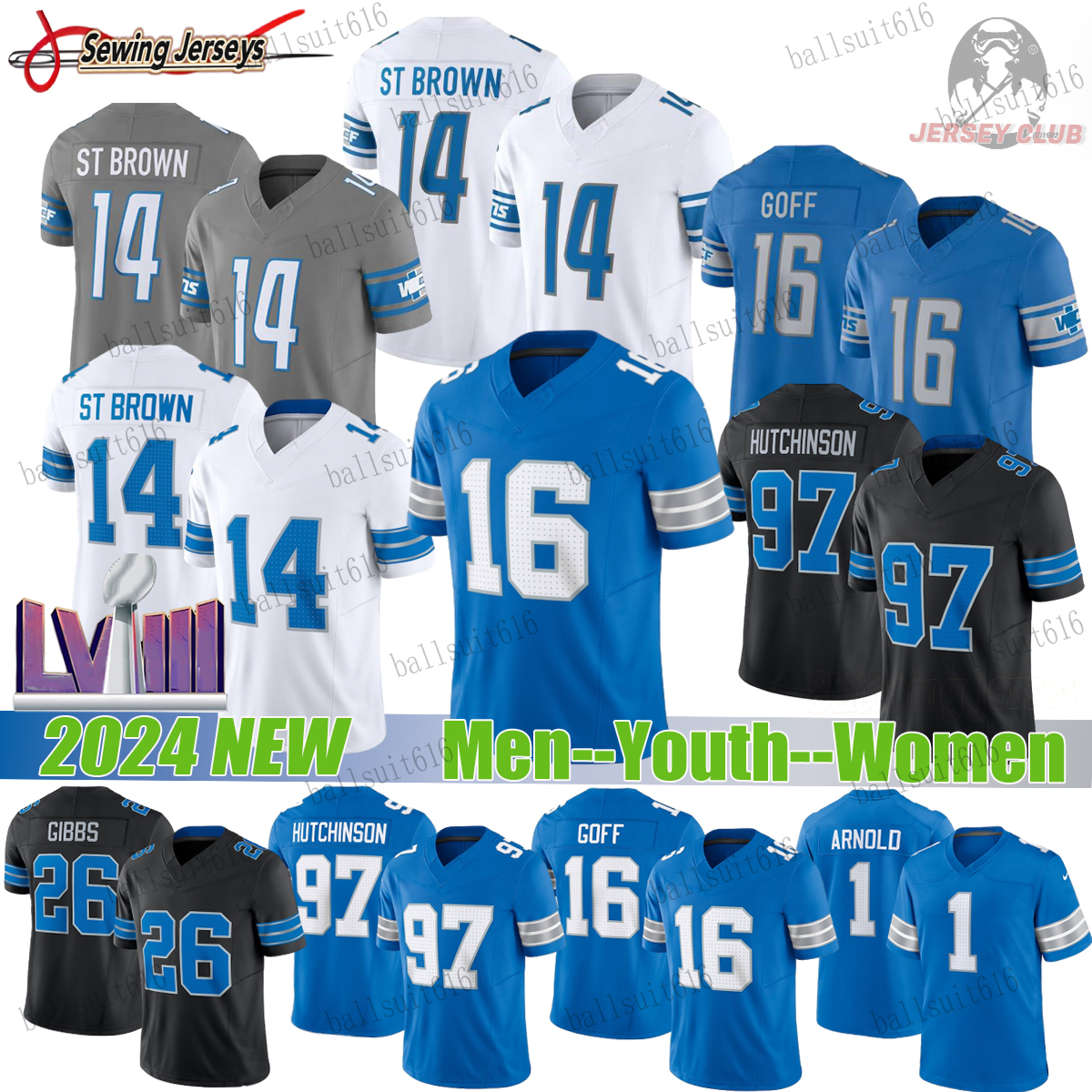 Detroitcity lions jersey Jahmyr Gibbs Jared Goff StBrown Jameson Williams 97 Hutchinsons Sam LaPorta Penei Sewell Football Jerseys