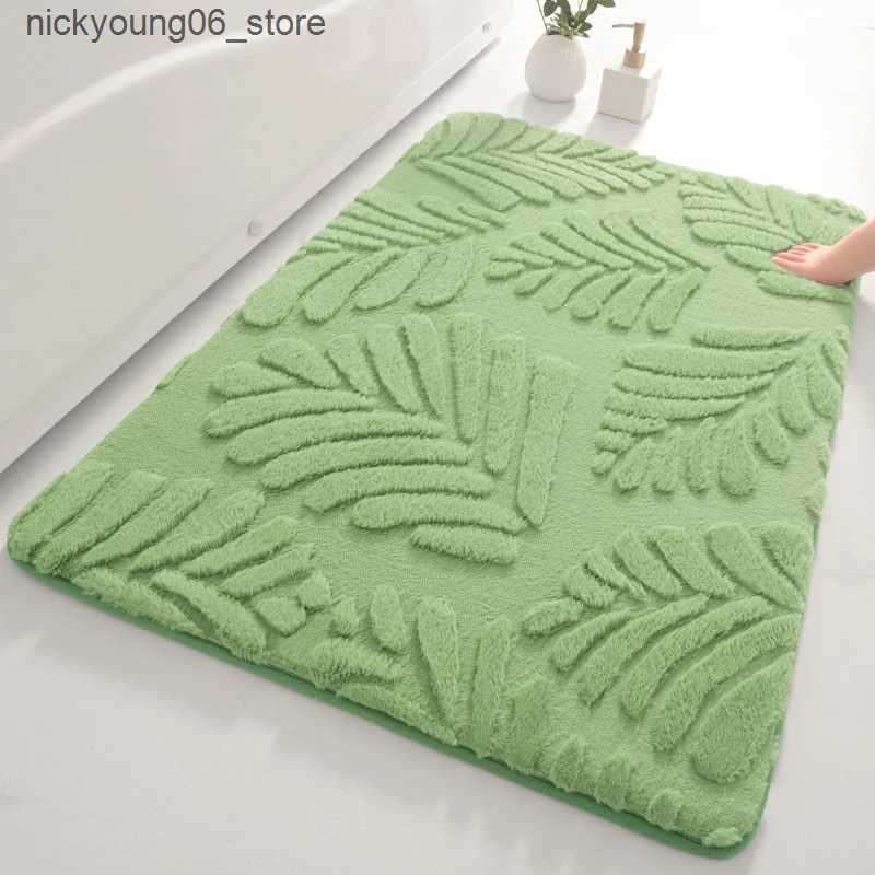 Non-Slip Bath Mats Fresh Green Color Home Bathroom Carpets Toilet Floor Antislip Rugs Doormat Bath Mat Fluffy Touch Feeling 40x60 cm 50x80cm L240910