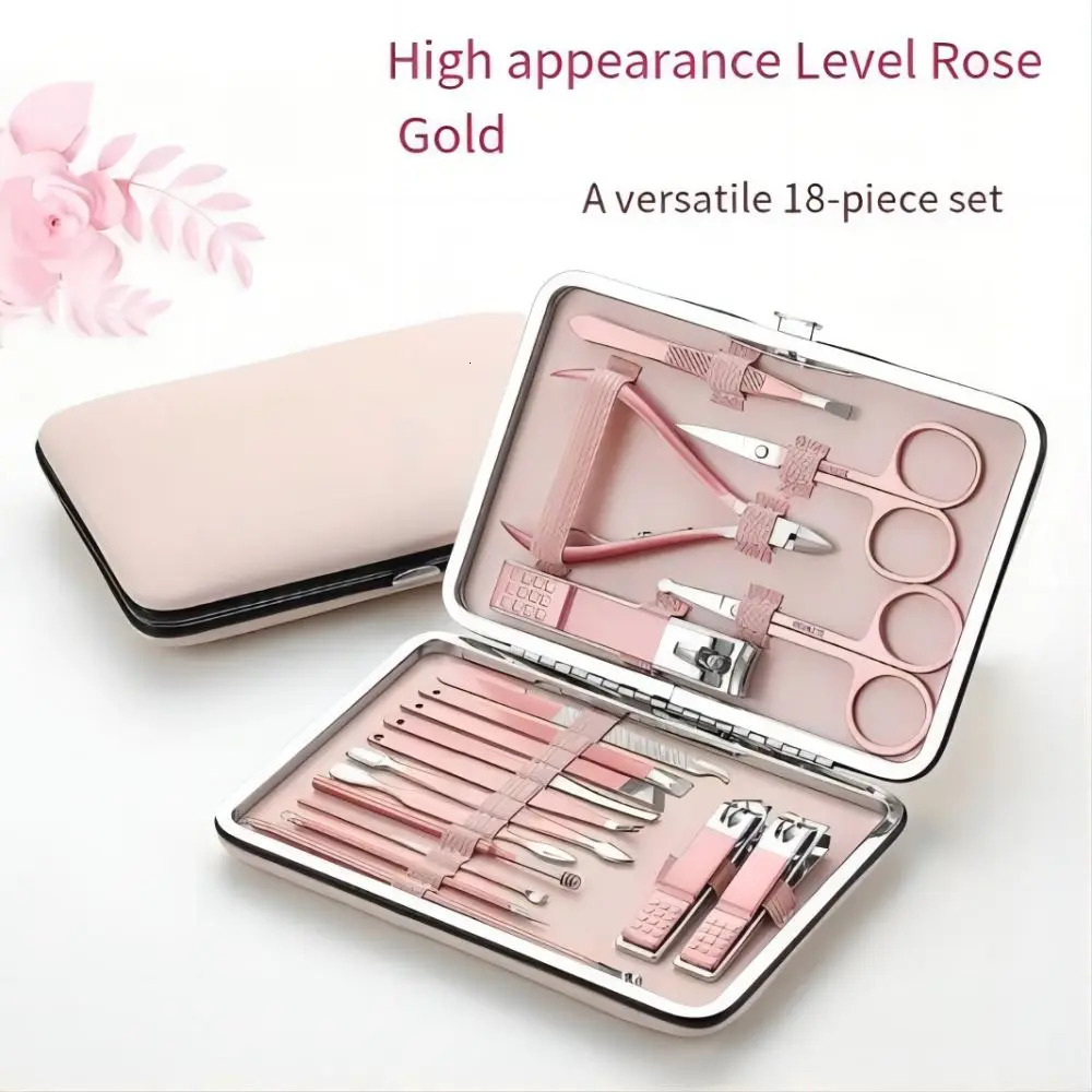 18 piece nail clipper set stainless steel rose gold care kit for convenient storage of foot manipulation tools nail clippers 240927