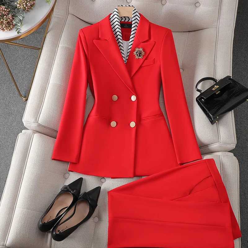 Womens suit red jacket+pants 2-piece set office womens formal business suit white elegant womens suit W241009