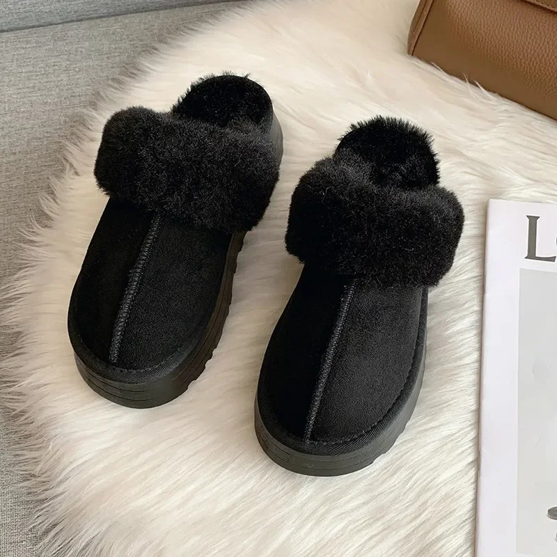 Fur slider womens winter plush sandals slider platform slider womens thick soled cotton home shoes 241007