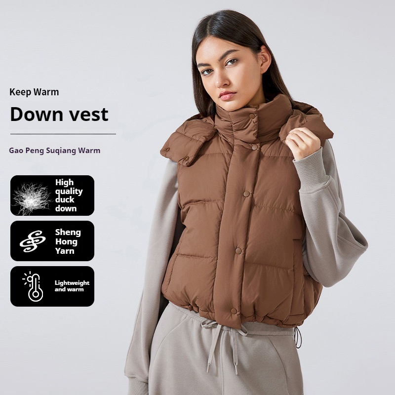 Winter windproof stand up collar double door down women's versatile winter thick hooded vest jacket DAW159