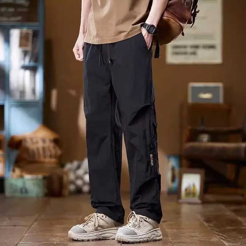 Spring and Autumn New High Waist Mens Clothing Solid Color Loose Casual Rope Hombre Work Clothes Thin Width Fully Matched Leg Pants W241009