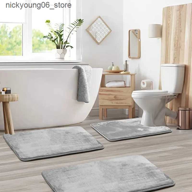 Non-Slip Bath Mats Velvet Bath Set Super Soft Non-slip Comfortable Bath Mats Rug Carpet Set for Bathroom Absorbent Washable Rug Toilet Floor Mat L2409