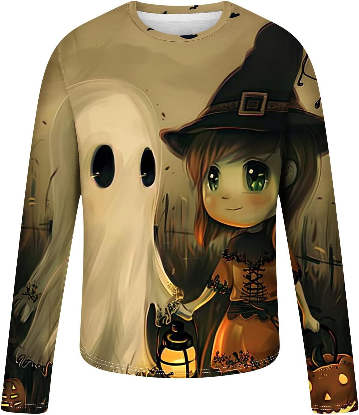 Long Sleeve Shirts for Men sweatshirt Mens Pumpkin Ghost Crewneck Casual T-Shirt 3D Print Cute Funny Halloween Costume Streetwear Casual tops clothes