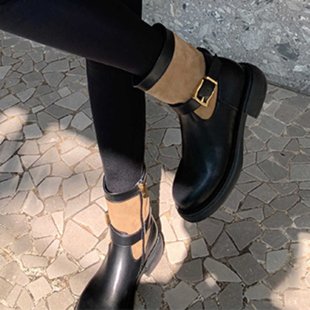 Autumn Winter Fashion Boots Color Belt Buckle Ankle Boot Leather Martin Boots Round Toe Thick Sole Heel Short Boots Slim Boots For Women 240826