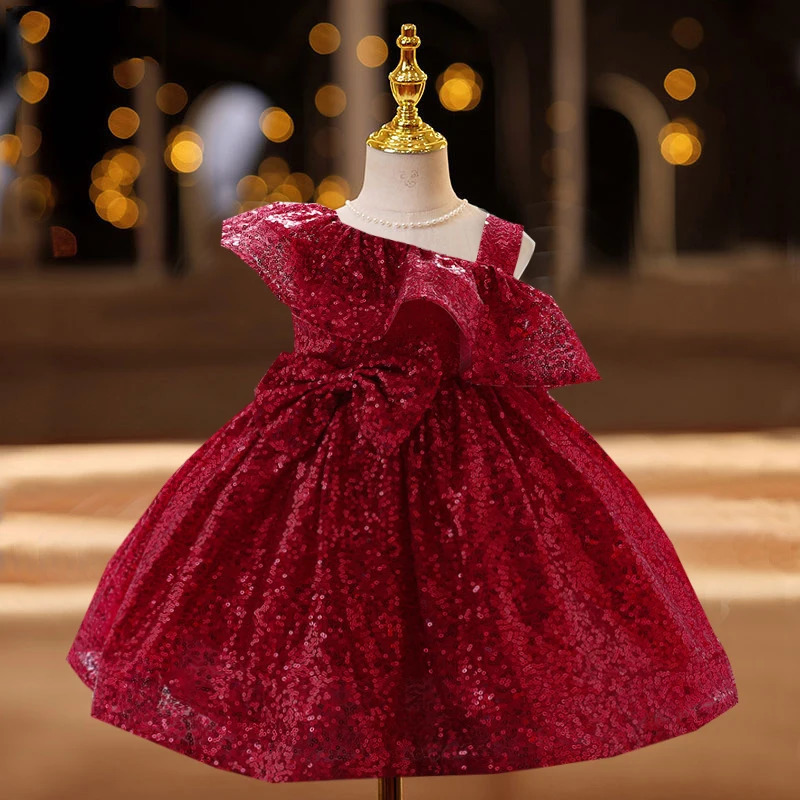 1 year birthday dress Baptist party sequined princess dress red gold party born baby clothing baby girl clothing shoulder length 241008