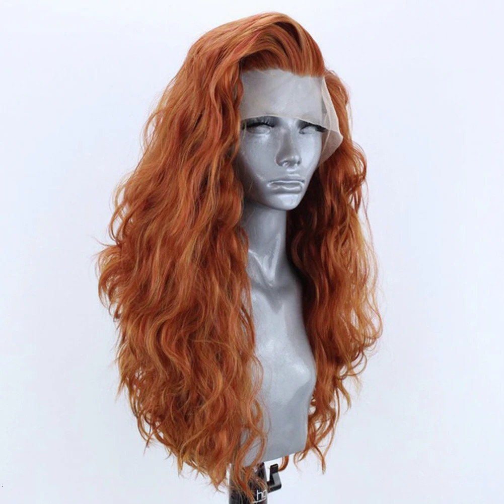 13X4 Ginger Synthetic Lace Front Wig Long Wave Black Hair Role Playing Lace Wig Female Blonde Heat Resistant Fiber Non Glued Wig 241007