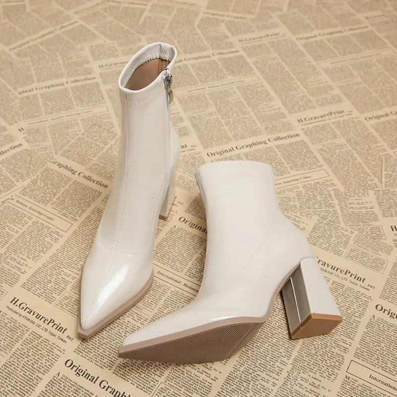 High heels womens boots Pointed Toe womens sexy shoes zipper classic daily boots womens boots Botas 241007