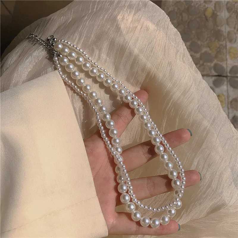Korean Fashion Double Layer Pearl Necklace Women Personality Necklace Wedding Jewelry Birthday Anniversary Gift Collares MujerX241009