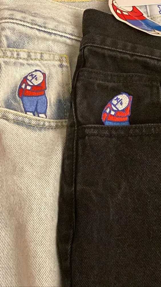 Streetwear Big Boy Anime Embroidered Baggy Jeans Vintage High Quality Hip Hop Goth Denim Pants Harajuku Men Women Wide Leg JeansX241009