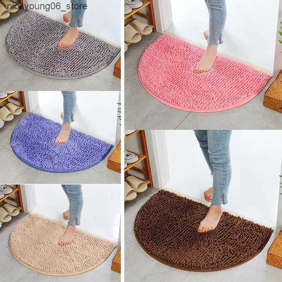 Non-Slip Bath Mats Bath Bathroom Half Round Rug Carpet Floor Mat Chenille Fashion Semicircular Shaggy 40*60cm Absorbent Anti-Skid L240910