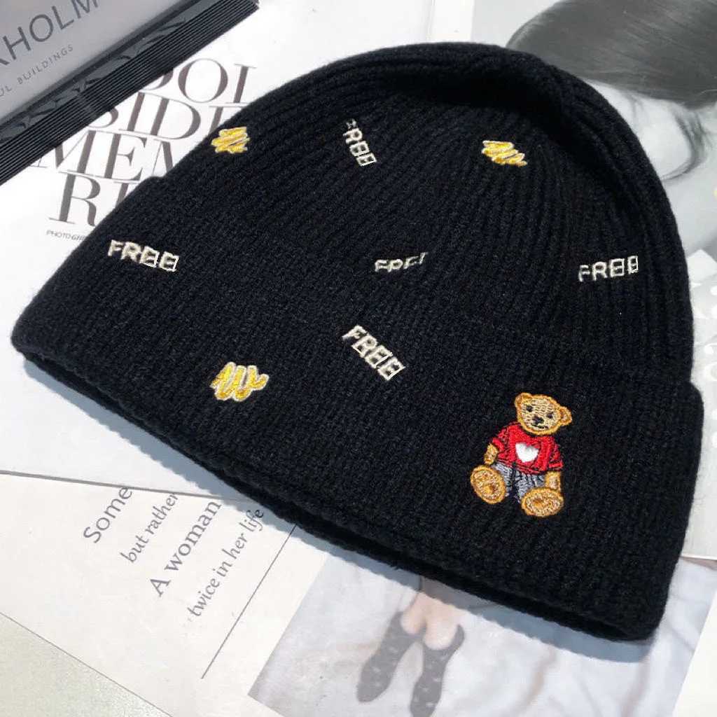 Beanie/Skull Caps Womens autumn and winter cute bear knitted hat outdoor cool warm small couples family travel holiday drawstring H241010