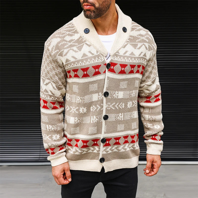 2024 Fall Winter Fashionable Sweaters For Mens Vintage Turn-down Collar Button-up Knitted Sweater Casual Long Sleeve Mens Tops 241007