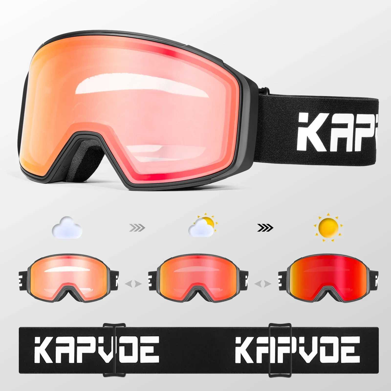 Kapvoy professional winter color photochromic skiing goggles for mens sleds anti fog skiing goggles for womens skiing equipment UV400 CL241010