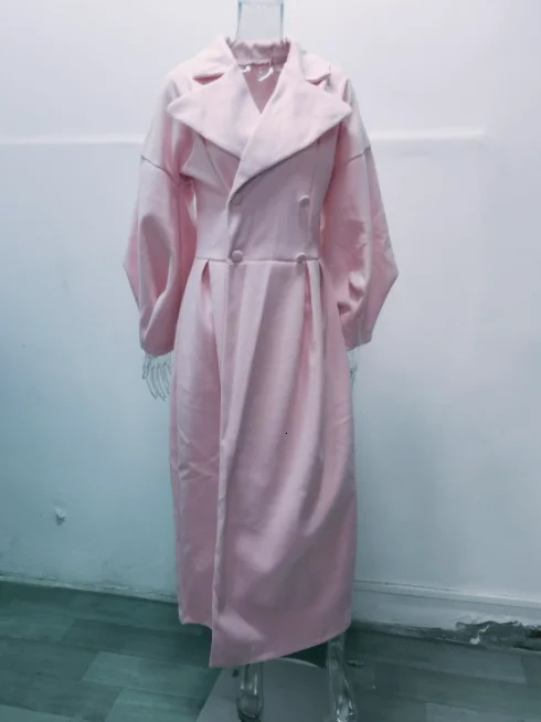 Autumn Lantern Sleeve Vintage Court Coat Lapel Double Row Button Office Womens Long Jacket Windbreaker Thick Street 240930