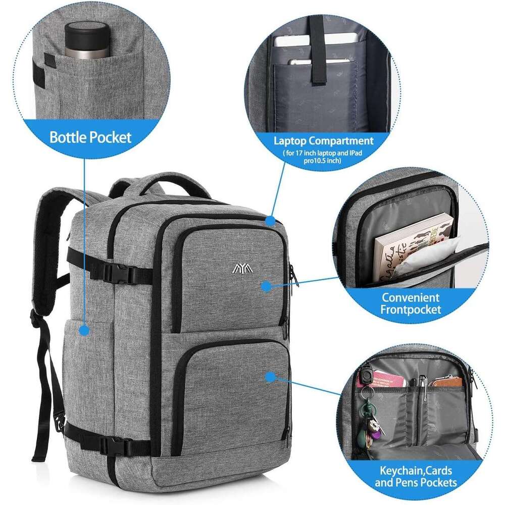 Men's Travel 40L Carry On Backpack, Lage Anti-Theft Business Large Weekend Suitcase Backpack for 17 Inch Laptop with Handle and Shoulder Strap