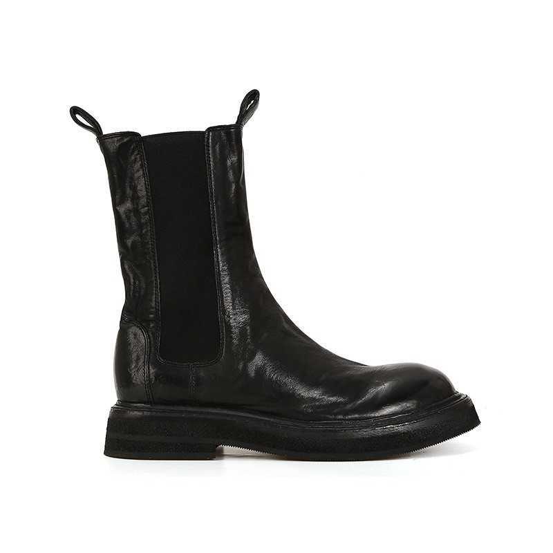 Thick Sole Fashion Boots Chelsea Short Women Boots Leather Martin Boots Shoes Winter Womens Wrinkled Boots Botas Fashion 240826