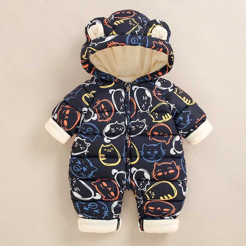 Down Coat New born Baby Girl clothes Winter Plus Velvet Thick Jumpsuit Romper boy Overalls Toddler Outerwear Coat little girls clothing H241010