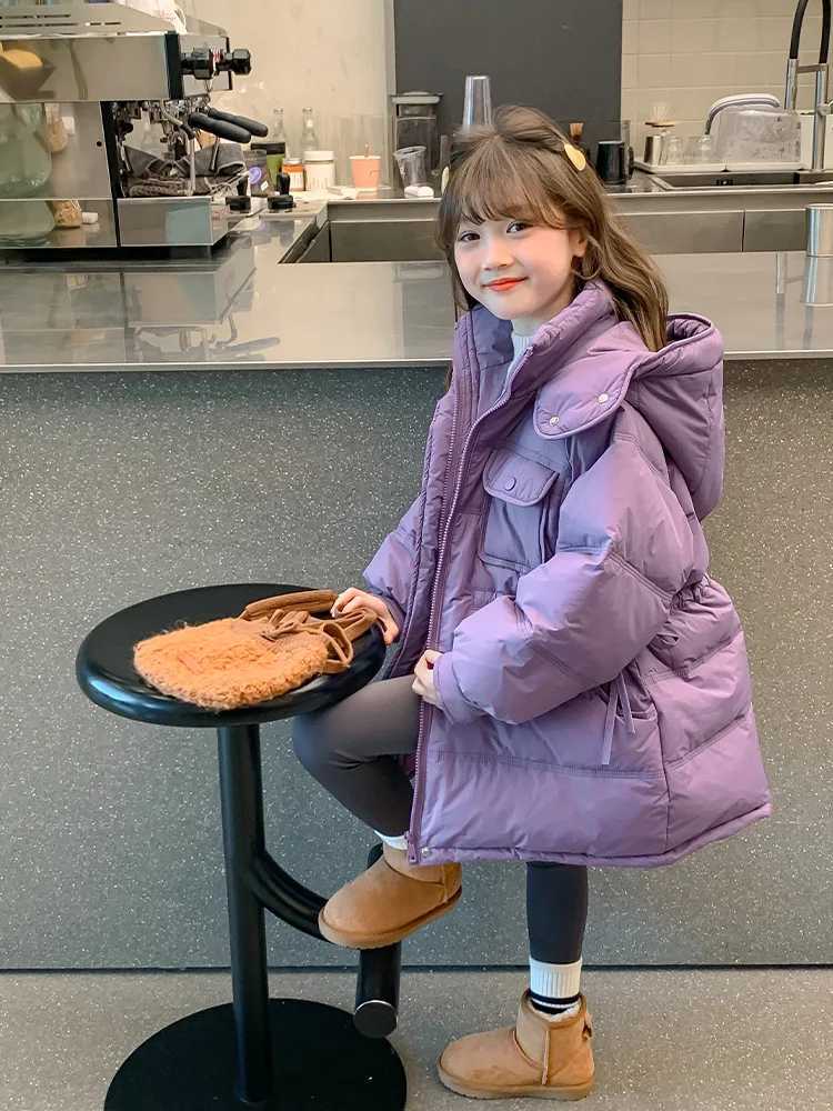 Down Coat Thick girl warm Parka childrens jacket winter casual youth jacket red purple hooded cotton windbreaker XMP564 H241010