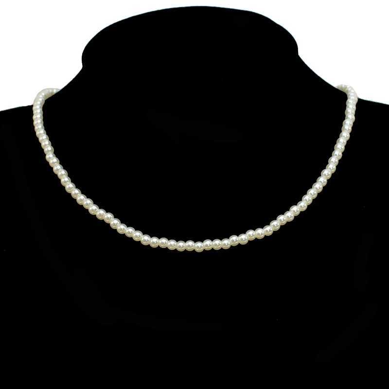 42+5cm Beige Imitation Pearl Pendant Necklace for Women Elegant Invisible Fish Wire Clavicle Bead Collares Wedding JewelryX241009