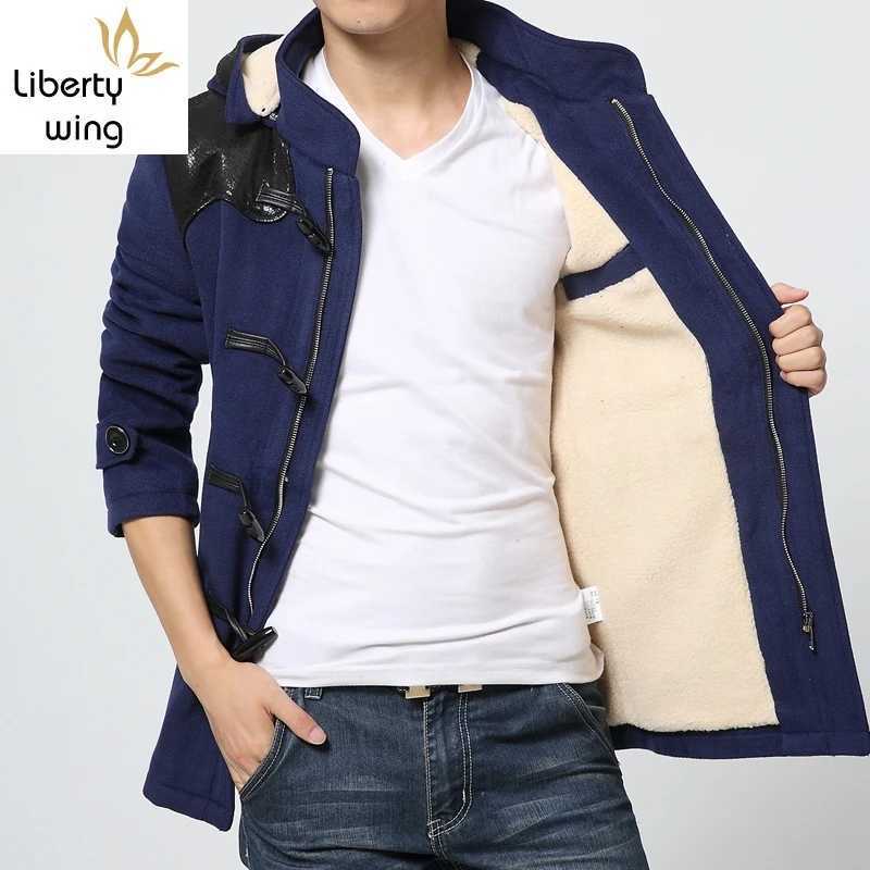 Winter New Brand Fashion Mens Long Fleece Trench Jackets Warm Thicken Woolen Parkas Fur Hooded Quilted Coats LX241010